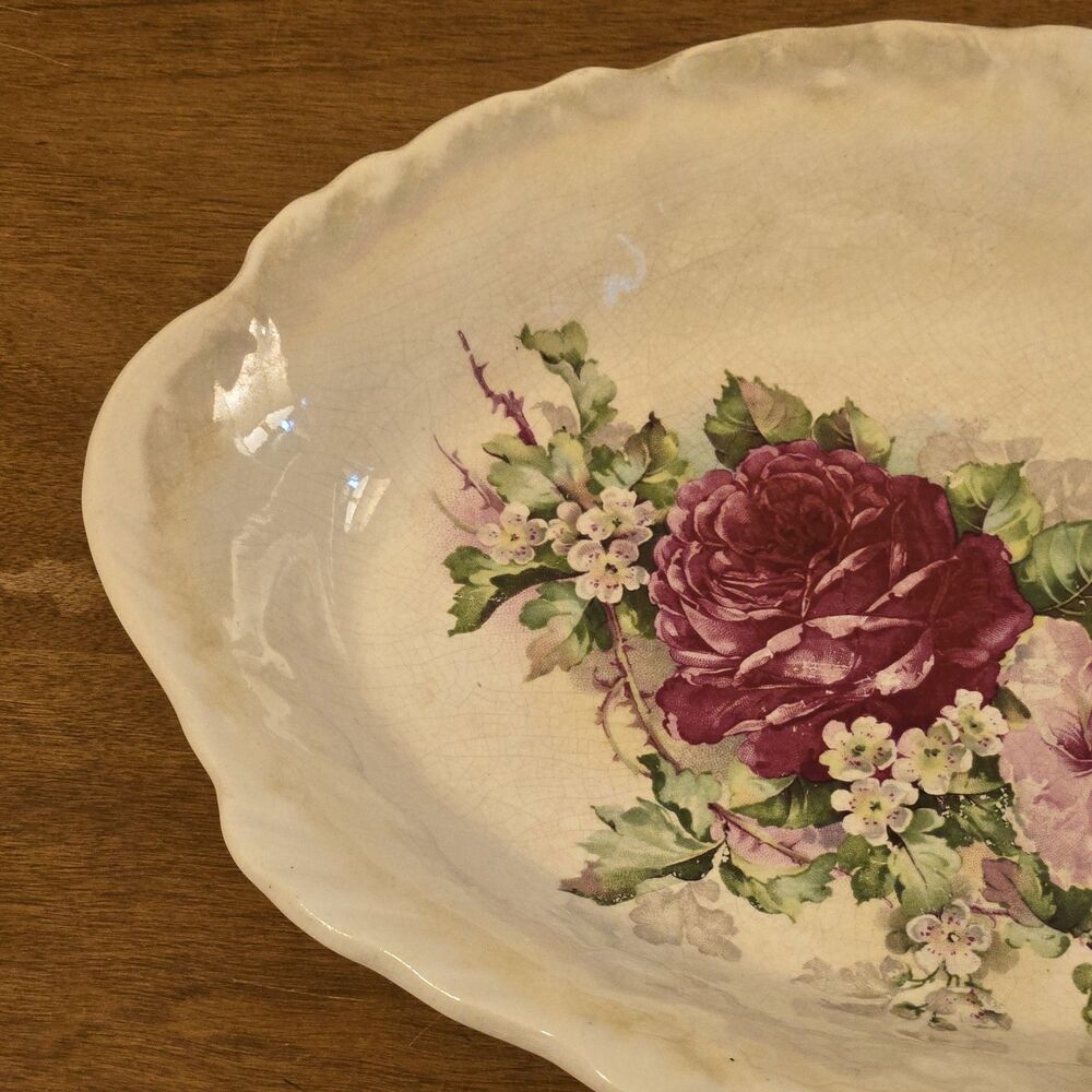 Antq Vtg HOMER LAUGHLIN Hudson Platter Painted Floral Gold Scalloped Edge 12 X 9 - Picture 5 of 9